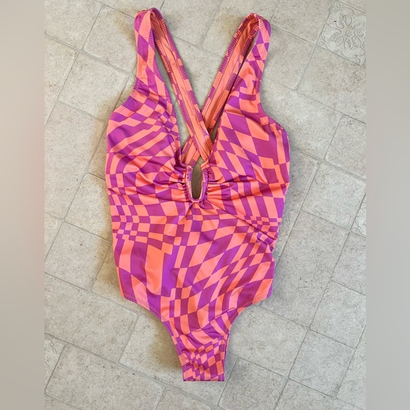 Zara pink and organs checkered bathing suit - Picture 1 of 3